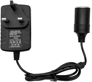 12V to 3 Pin Plug Adapter - Car to UK Socket, Cigarette Lighter Adapter, Max 24W for Home Use