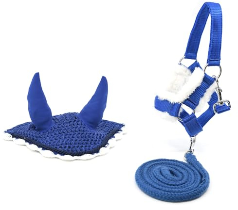 Hobby Horse Zubehör-Set Halfter blau mit Führstrick und Insektenmütze blau für Hobby Horsing Aktivität