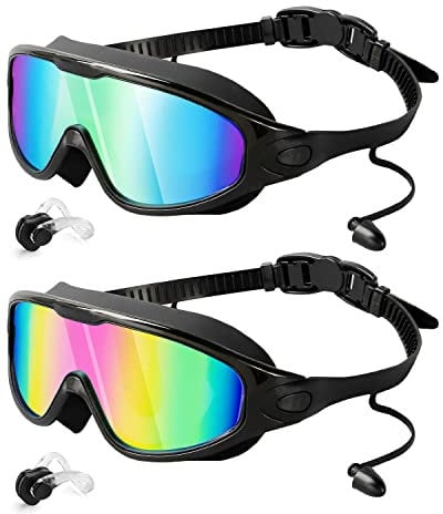 Lorrtta Occhialini da nuoto ad ampia visione, confezione da 2, ampia vista, anti appannamento e protezione UV, occhiali da nuoto per adulti e donne senza perdite, occhiali da nuoto per adulti, uomini