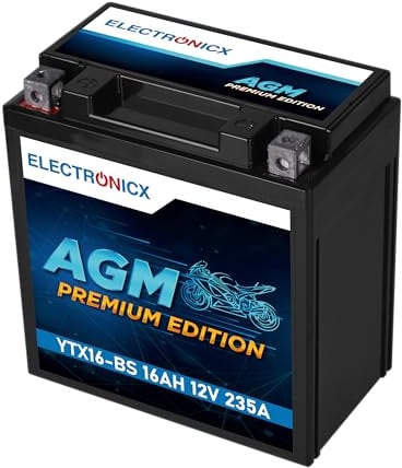 Electronicx YTX16-BS AGM Motorradbatterie 12V 14Ah 235A – wartungsfreie, versiegelte Starterbatterie für Motorrad, Roller & Powersport – vibrationsfest, auslaufsicher, kompakt & sofort einbaufertig.