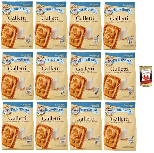 Mulino Bianco Biscotti Frollini Galletti, Kekse Mit frischer Milch 100% Italienisch, Ohne Palmöl, Frühstück voller Geschmack, 12x 350 g + Italian Gourmet polpa 400 g