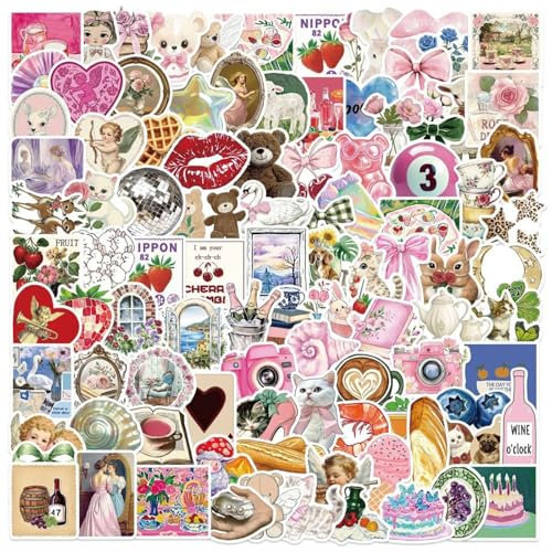 Mrltau 100 PCS Adesivi Estetici Aesthetic, Y2k Sticker, Stickers Bookish, Adesivi Vinile Laptop, Adesivi Impermeabili Kindle, Adesivi Carini Cute