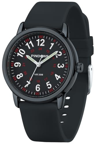 PINDOWS Uhren für Damen, Analog-Quarzuhren für Studenten, Damen und Herren, 30 M Wasserdicht Militärzeit-Anzeige Leuchtendes, leicht ablesbares Zifferblatt