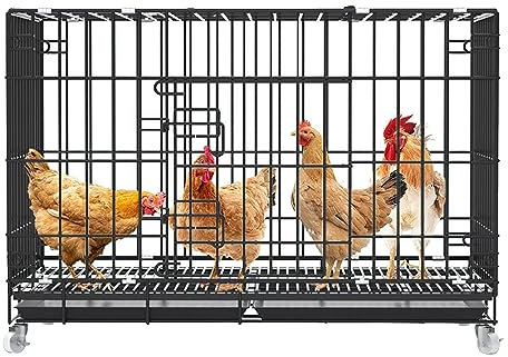 DFGHNBVC Hühnerstall, Hühnernistkasten Aus Metall, Geflügelkäfig, Hühnerauslauf, Kaninchenkäfig Mit Rädern, Für Den Innen- Und Außenbereich, 100 X 60 X 70 cm