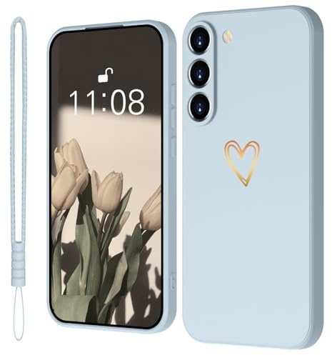 Mitetabo Coque de protection en silicone pour Samsung Galaxy A55 5G avec cœur d'amour doré, coque de protection pour Samsung Galaxy A55 5G fine or love - Anti-rayures - Protection complète - Bleu ciel