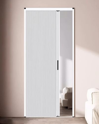 Puerta Plegable Puerta Plegable Sin Taladro Puertas Correderas, Mampara de Acordeón de 180/190/200/210 cm de Alto, Puerta Plegable Blanca para Armario de Ducha de Cocina, Personalizable(90x200cm (35.4