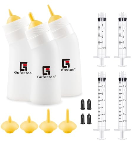 Gufastoe Haustier Aufzuchtflasche, Kätzchen Welpen-Fütterungsflaschen Welpen Flaschen für Still Kit, mit Fütterungsnippel und Spritzen für Welpen Hund Katze oder andere Haustiere,15 Stück Gelb
