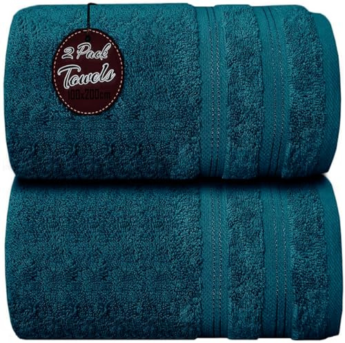 Wholesale Trade Dealz Pack of 1 & 2 Extra Large Jumbo Bath Sheet 100 X 200cm 100% Egyptian Cotton Super Soft Quick Dry Body Wrap Beach Towels XL Bath Towels 600-GSM (2, Blue Lagoon)