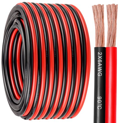 6 Gauge Wire 2 Conductors Copper Wire, 6 AWG Battery Cable Oxygen Free Copper Wire for Solar Panel, Automotive, Trailer, RV and Speaker (6 Gauge 100FT)
