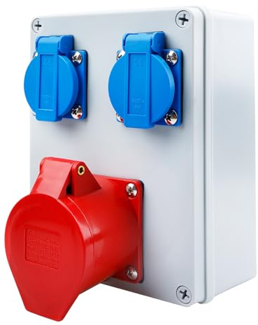 GOEDCH CEE Steckdose 16A mit 2x Schuko 230V: Wandverteiler Steckdosen, Stromverteiler IP44 Für den Innen, Außeneinsatz Baustromverteiler 16A, PCE Steckdosen, Geeignet für Betonwände und Holzwände