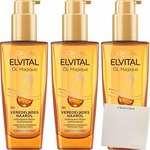 usy Bundle für L'oreal Elvital Öl Magique Veredelndes Haaröl alle Haartypen 3er Pack (3x100ml Flasche) + usy Block