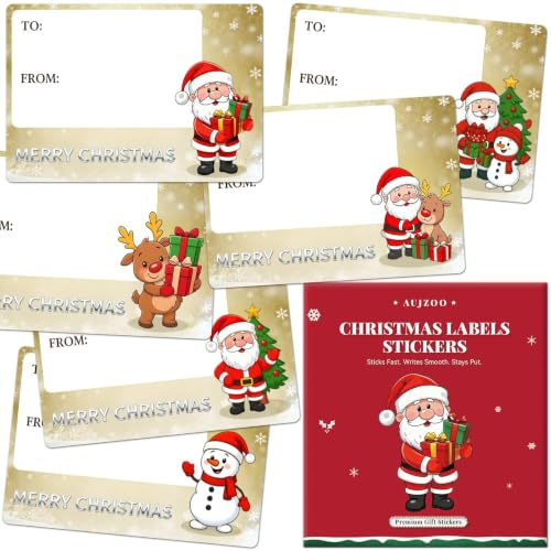 Aujzoo Lot de 60 étiquettes autocollantes (65 x 45 mm) pour cadeaux de Noël