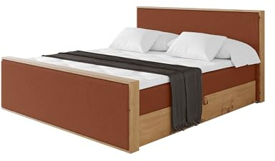 ALTDECOR Boxspringbett mit Matratze und Lattenrost, Topper, Fußteil,Polsterbett mit Bettkasten, Bett mit Stauraum H4-Matratze, Doppelbett, Boxbett - LOLLI9-Z Rot 200x200