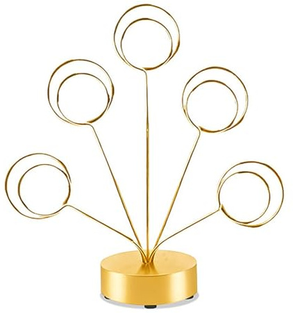 FewNvWa Memo Ordner Karten Fotohalter Schreibtischständer mit Rundem Sockel Und Verstellbaren Drahtarmen für Büro Zuhause Wohnzimmertisch Geschenk, Gold