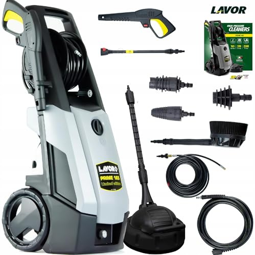 Lavor Prime 165 Hochdruckreiniger mit Aluminiumpumpe (165 Bar, 2500W, 510 l/h), Mega-Set inkl. Flächenreiniger, 6m Rohrreinigungsschlauch, Rotationsbürste, Turbolanze & Schlauchtrommel