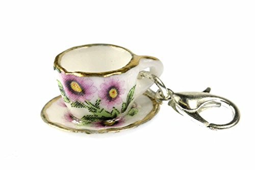 Miniblings Kaffeetasse Teetasse Tasse Charm Porzellan Kaffee Tee vergoldet | Kleiner Anhänger zum Kombinieren, aus Berlin, mit Goldrand