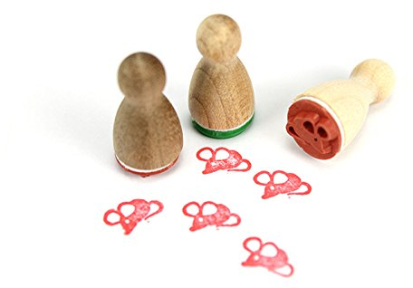 Stemplino® Ministempel - Motiv: Maus - 12mm Durchmesser - Holzstempel Kinder Stempel Bullet Journal Stempel mit Maus Motiv Maus Stempel