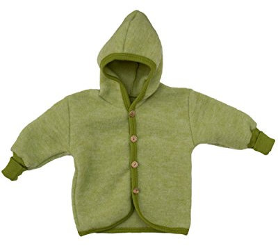 Cosilana Baby Jäckchen mit Kapuze aus weichem Wollfleece, 60% Schurwolle kbT, 40% Baumwolle kbA (50/56, Lindengrün-melange)