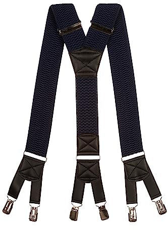 Olata 6 Clip Herren Hosenträger/extra breite Y-Hosenträger – 5 cm. Dunkelblau