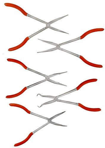 11 / 275mm Long Nose Pliers Set Long 5pc Straight Bent Angled Round Tip