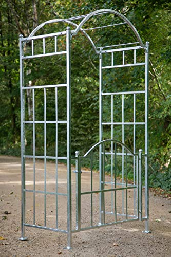 KUHEIGA Stabiler Rosenbogen mit Tor/Tür Metall B: ca. 120 cm T: 70cm Zink Rankbogen verzinkt