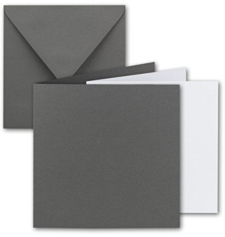 25x Quadratisches Falt-Karten Set - 15 x 15 cm - mit Brief-Umschlägen & Einlegeblättern - Graphit - FarbenFroh by GUSTAV NEUSER