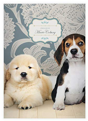 1 personalisiertes süßes Hunde Baby DIN A4 Schulheft, Schreibhefte mit kleinen Welpen, blau Lineatur 20 (blanko Heft 16 Blatt/32 Seiten) Notizheft, Kladde für Schule, Universität, Büro