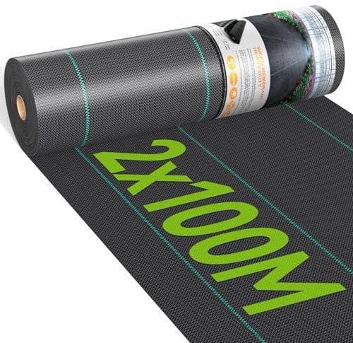 iropro Malla Antihierbas, 2m x 100m, 200m² Malla contra Malas Hierbas, Tela Antihierbas, Tela Geotextil para Control de Maleza, Protección césped Artificial, Lona antimalezas jardín, Anti-UV
