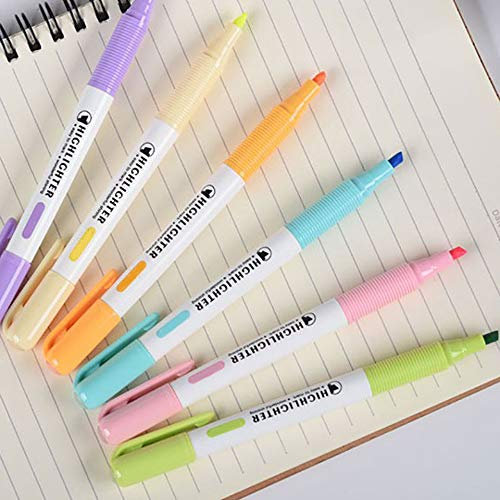 6 Pcs Highlighter Pens 6 Colors for School Student Office Pastel Highlighter Assorted Colours Marker Pens Writing Set yellow/green/blue/pink/orange/purple