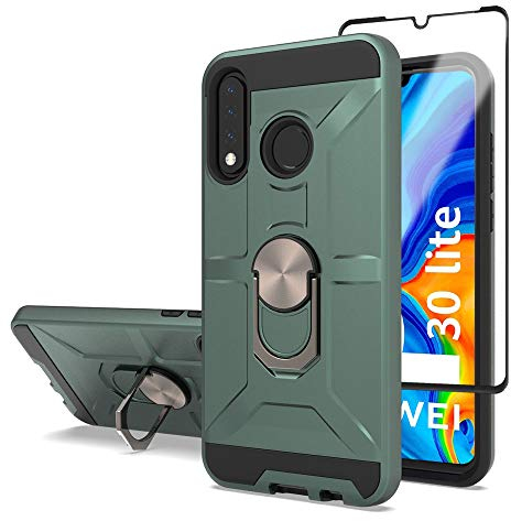 Cuoqing Hülle für Huawei P30 Lite Mit Schutzfilm, 360 Grad Ring Handyhülle Bumper Schutzhülle Case