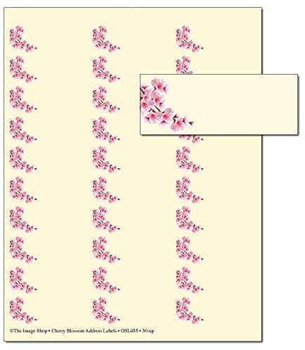 The Image Shop Adressetiketten – Kirschblüten-Adressetiketten für Drucker – Adressetiketten – 2,5 x 6,4 cm; 30 pro Blatt, 150 Etiketten