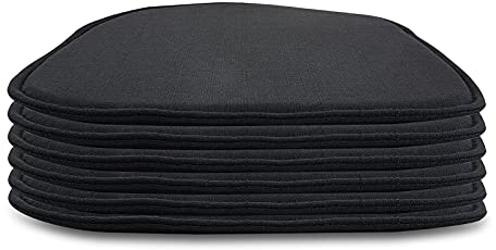 DORAFAIR 6-Pcs Stuhlkissen Leinen Eckig Sitzkissen Sitzauflage Gepolstert für Stühle in Haus und Garten, 39 x 38 x 1.7 cm, Schwarz