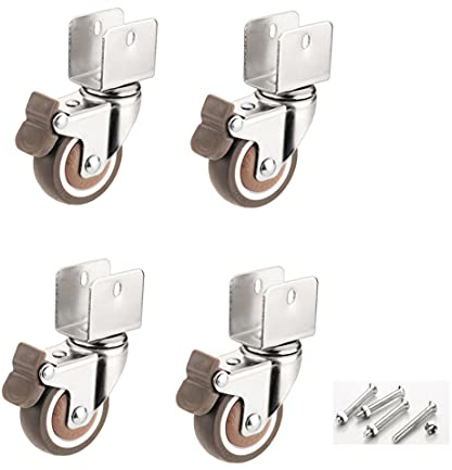 4 U-Typ Halterung Möbelrollen 50mm,Stück mit Bremse Weichgummi Lenkrollen, für Möbel, Blumenständer (16mm, 4 Bremse)