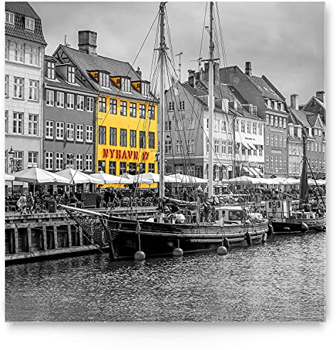 BilderKing Wandbild Kopenhagen Boote im Hafen - 50cm x 50cm Acrylglas 5mm + Rückrahmen