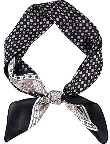 DAMILY Vintage Seidig anfühlendes Quadratisches Herren-Tuch, Satin Bandana mit Winzigem Medaillon-Print Geometrischem Halstuch und Kopftuch (Schwarz)