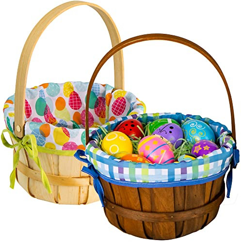 JOYIN Cestino pasquale in truciolato naturale intrecciato con fodera, cestino pasquale in vimini con manico per picnic, confezione regalo, conservazione e decorazione
