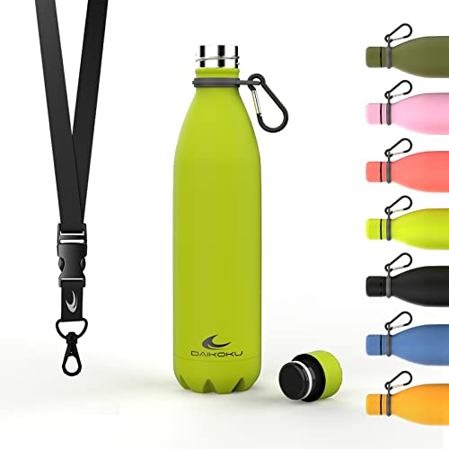 Daikoku - Bouteille Thermique en Acier Inoxydable 750 ML | Boissons Chaudes pendant 12 Heures et Froides pendant 24 Heures | Idéale pour la Randonnée, la Salle de Sport, le Bureau | Vert Fluorescent