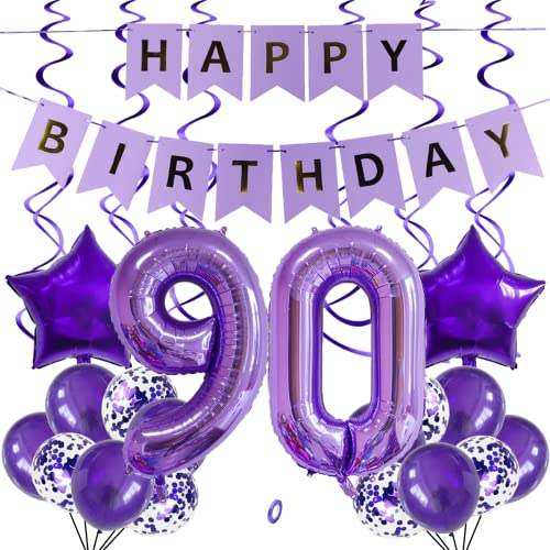 SNOWZAN Luftballons 90. Geburtstag Dekoration Lila 32 Zoll Riesen Zahlen Ballons,Latex Folienballons 25 Stück