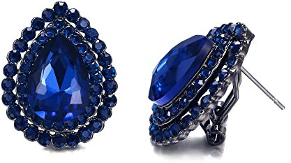 EVER FAITH Pendientes Mujer Cristal Austriaco Lágrima Aretes Elegantes de Tuerca para Niñas Azul Tono Negro