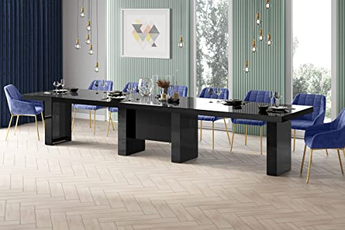 Design Esstisch HLA-111 Schwarz Hochglanz ausziehbar XXL 160 cm bis 400 cm Esszimmertisch für 18 Personen Kitchentable Funktionstisch Ausziehtisch Esszimmer Tisch Esszimmermöbel