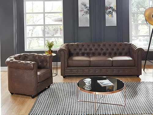 Vente-unique - 3-Sitzer-Sofa und Sessel Chesterfield aus Mikrofaser-Lederoptik