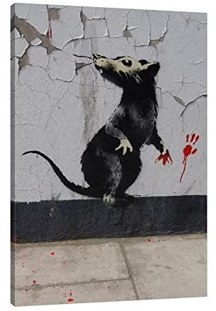 HengYun ART Ratte von Banksy Posterdruck auf Leinwand Tier abstrakte Gemälde für ästhetische Raumdekorationen, Galerie verpackt 45x30cm Innenrahmen