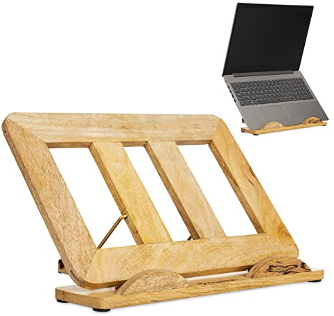 DnU Avenue Adjustable Wooden Laptop Stand for Desk | Foldable Mango Wood Laptop Riser for MacBook & Notebooks up to 17.3 | Portable & Ergonomic Design