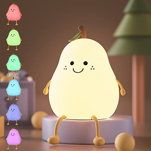XQZMD LED Nachtlicht Kinder, Birnenform Silikon Nachtlicht mit 7 Farbwechsel und Timer, Babylicht Led Nachttischlampe mit Touch Schalter 3 Stufige Helligkeitseinstellung