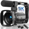 FJFJOPK Videocamera 5K, telecamera per visione notturna da 48 MP UHD Wifi IR per YouTube, display touch zoom digitale 16X, fotocamera vlog con microfono esterno, parasole