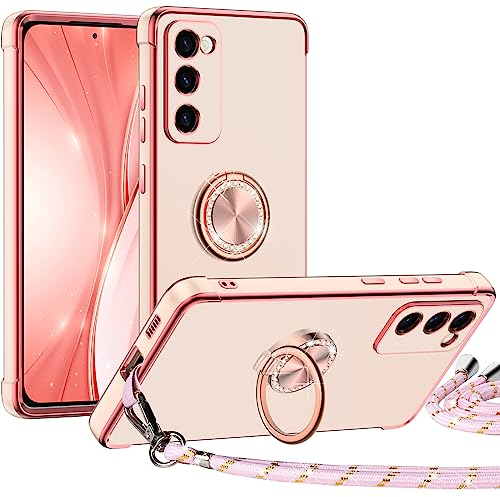 Silverback Coque pour Samsung Galaxy S23, avec Anneau Maintien, Coque Samsung S23 avec Cordon Réglable, Mince en TPU Souple Antichoc pour Femme - Rose