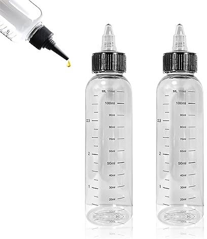 2pcs Hair Oil Applicator Bottle,Squeeze Oil Applicator Bottle,110ml Hair Dye NozzleBottle HairColor SqueezeBottle with Scale Ratio Measurement Refillable Empty Liquid Container for Salon HairCare