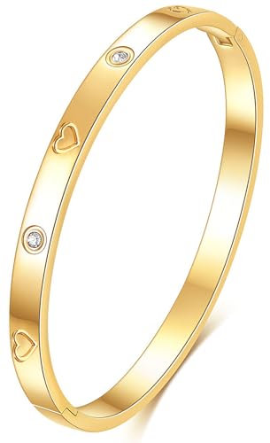 Tidefire Edelstahl Kristall Zirkonia Armbänder 18K Gold Plattiert Damen Armband Titanium Stahl Armreif (084 Liebe Gold)