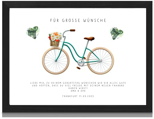 Milaboo® personalisiertes Geldgeschenk Fahrrad I besonderes Poster Geschenk mit ausgestanzten Motiven