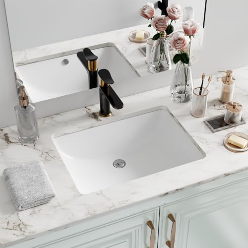 Hugsleek Évier de salle de bain rectangulaire encastrable en porcelaine blanche de 45,7 x 33 cm – Lavabo sous comptoir – Dimensions extérieures : 50,8 x 38,1 cm – Lavabo rectangulaire en argile